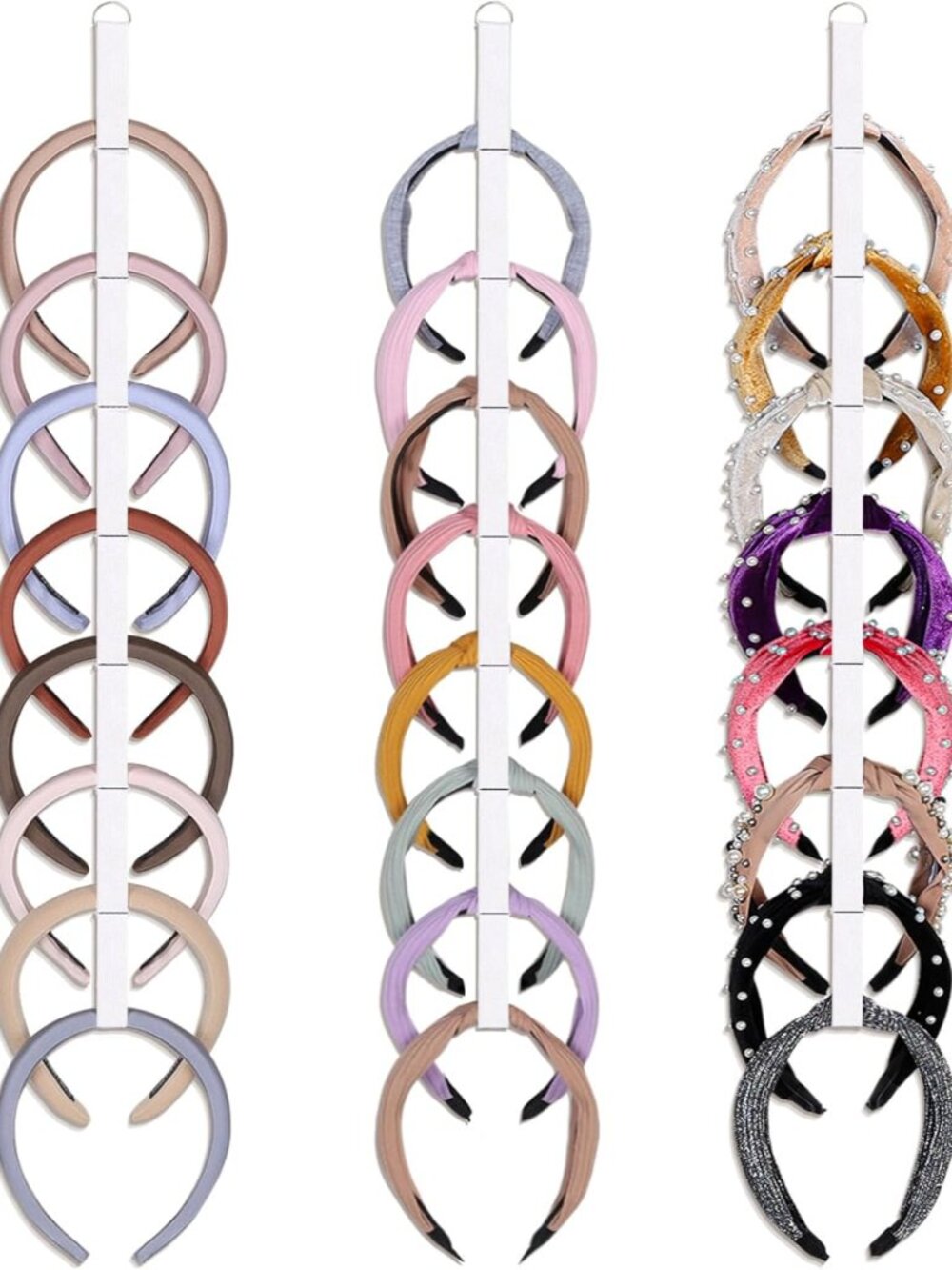 3 PCS Headband Holder Organizer for Girl,Hanging Hairband Storage for Women,Whit